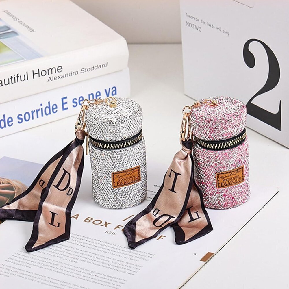 Rhinestone Lipstick Organizer, PU Leather Lip Gloss Bag, Mini Makeup Storage Cas - Picture 4 of 7